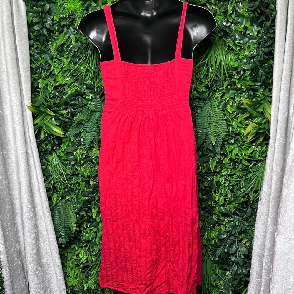 Draper James RSVP Dress Large Red Textured Hearts Tie Shoulder Smocked Midi 3844 - Picture 7 of 9